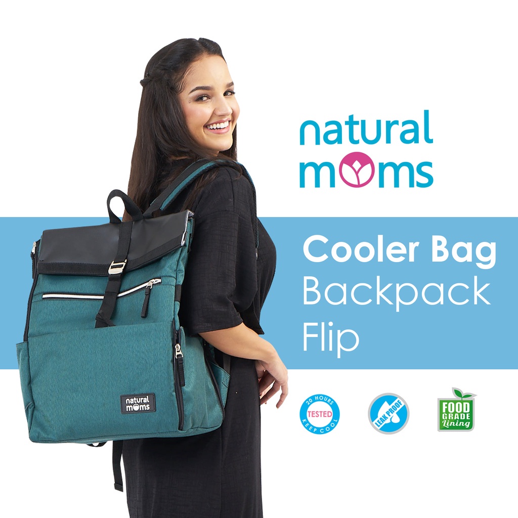 NATURAL MOMS COOLER BAG BACKPACK FLIP GREEN