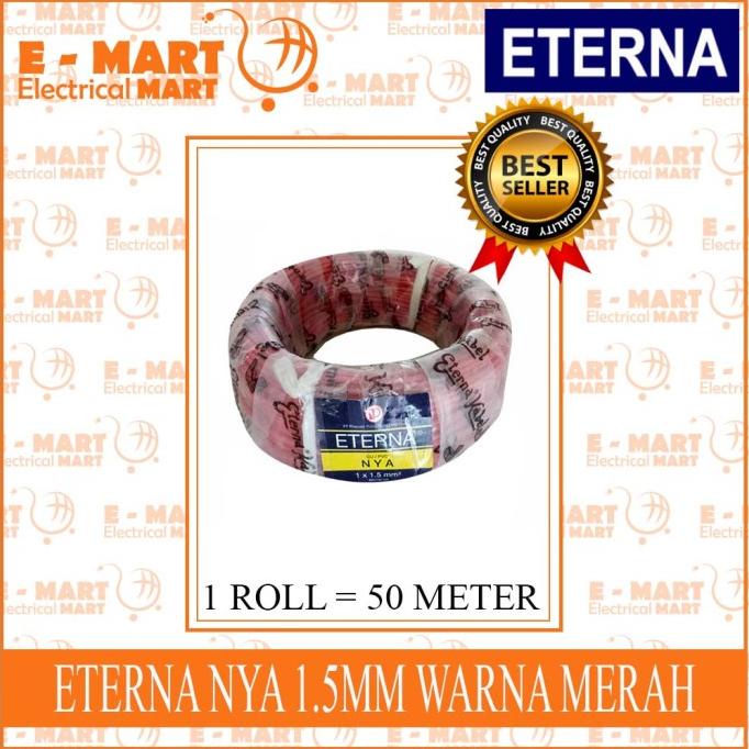 ETERNA KABEL NYA 1.5MM 50M KAWAT MERAH HITAM BIRU KUNING (GROSIR) SNI