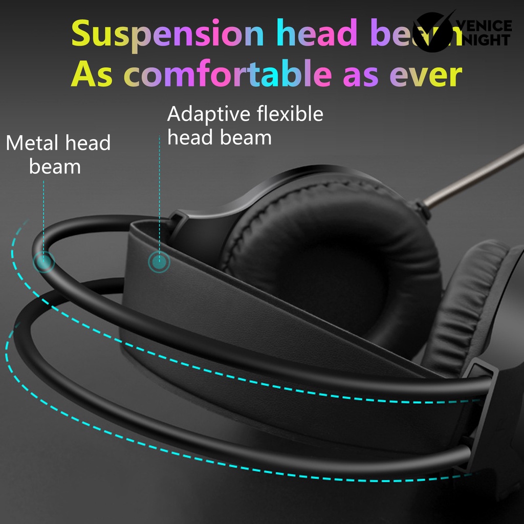 (VNEP) (Berkabel) AK3 Headset Efek Cahaya RGB Luminous Over Ear Stereo Gaming Headphone dengan Mic untuk Gamer