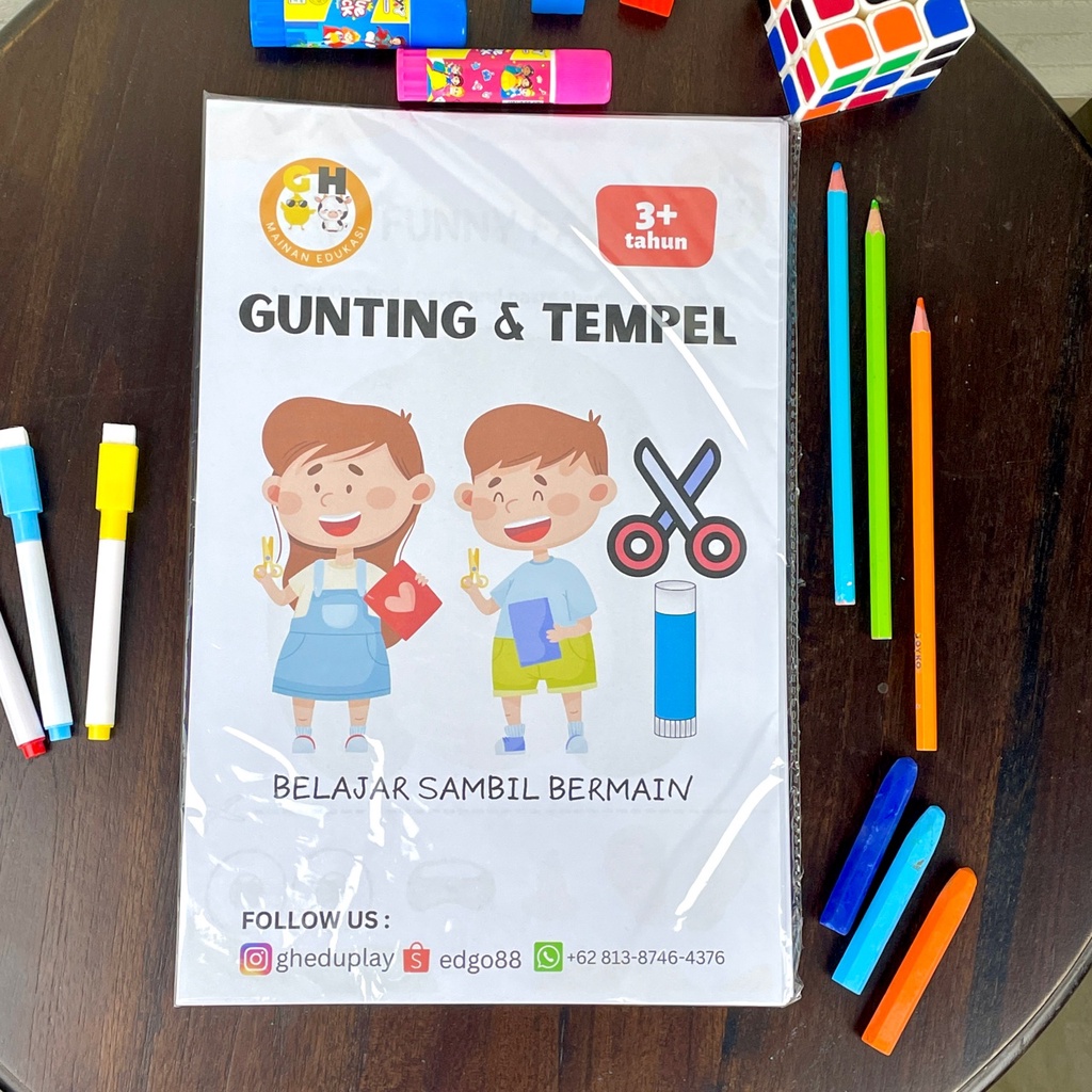 Mainan Edukasi Montessori WIPE CLEAN Worksheet Lembar Kerja Buku Aktivitas Anak Gunting Tempel Usia 2 3 4 5 6 Tahun Alfabet Hitung