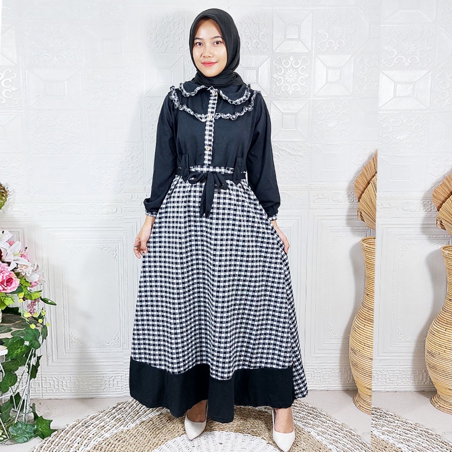 KOTAKA NILA MAXY BUSUI DRESS KOTAK KOMBINASI GAMIS WANITA SYARI CANTIK CARLINA