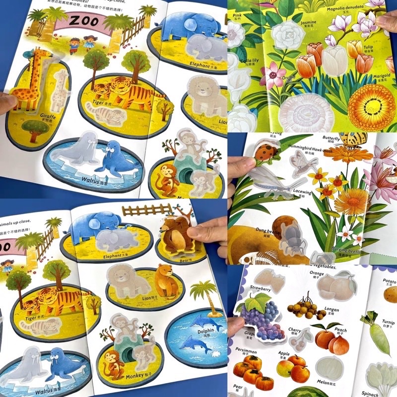 chinese English stickers book set buku belajar mandarin dengan sticker