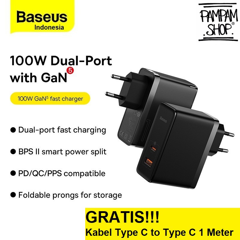 Baseus Original Charger Gan5 Pro 100W 5A Fast Charging Type C Quick Charge Adaptor Casan Laptop Tipe C