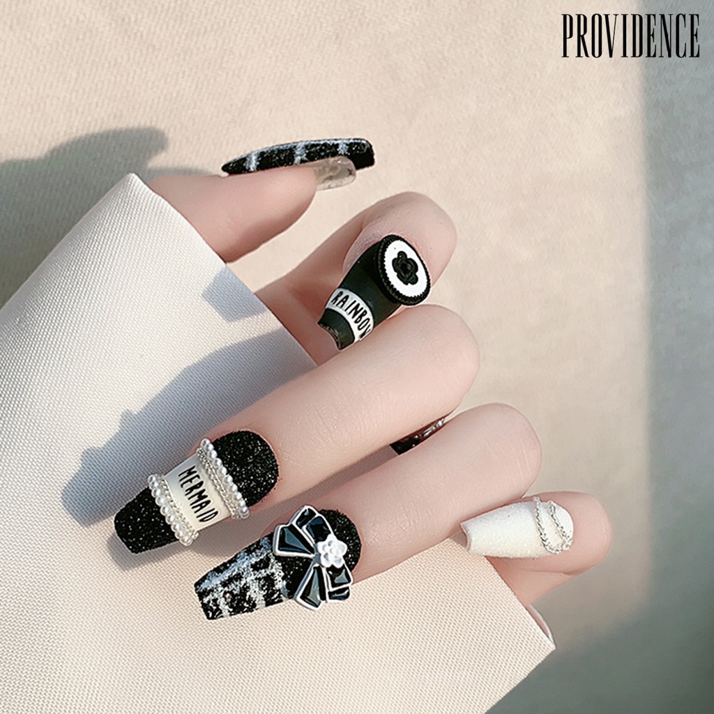 10 Pcs Ornamen Pita Camellia Anti Jatuh Tidak Pudar Warna Hitam Putih Gaya Perancis Untuk Dekorasi Nail Art