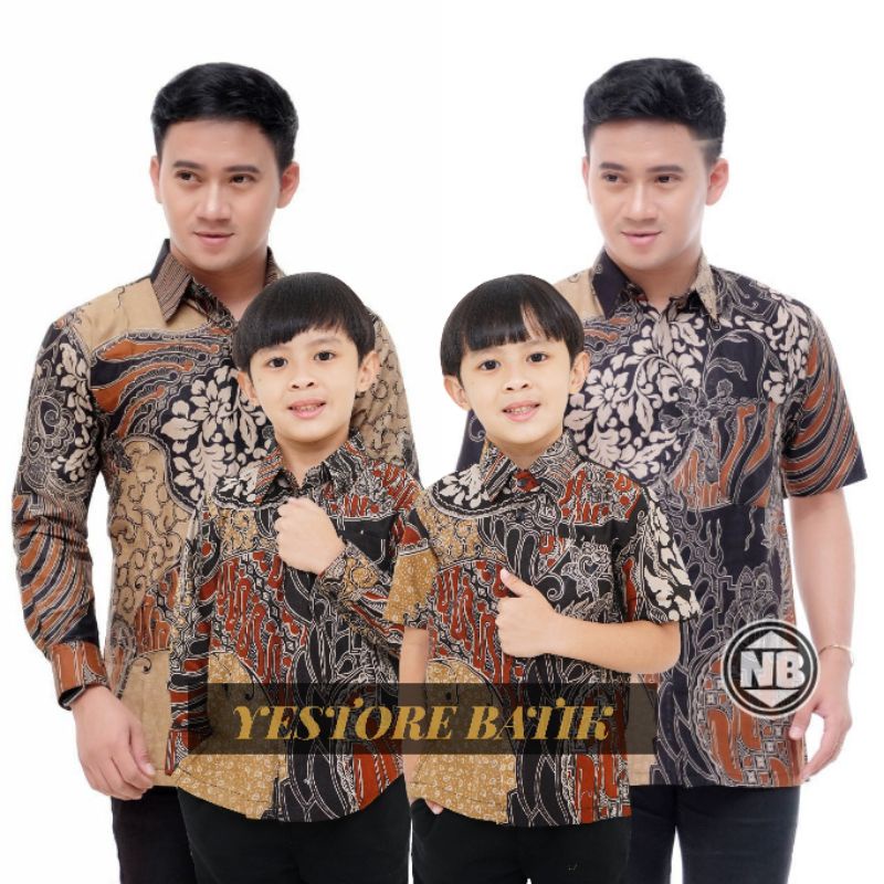 COD - Batik couple ayah anak laki-laki kekinian motif cap coklat - Bisa pisah.