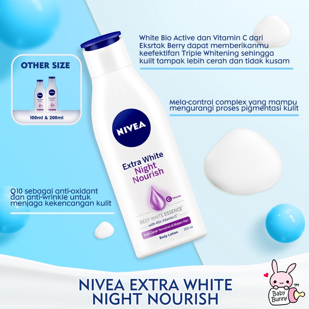 ❤ BELIA ❤ NIVEA Body Lotion | Body Care Extra White | Repair &amp; Protect | Instant Glow | Night Nourish 200ml | BPOM