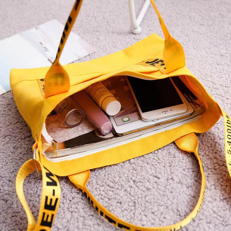 TOTE BAG SIMPEL KOREA UNISEX PRIA DAN WANITA WHITE OFF113 YELLOW