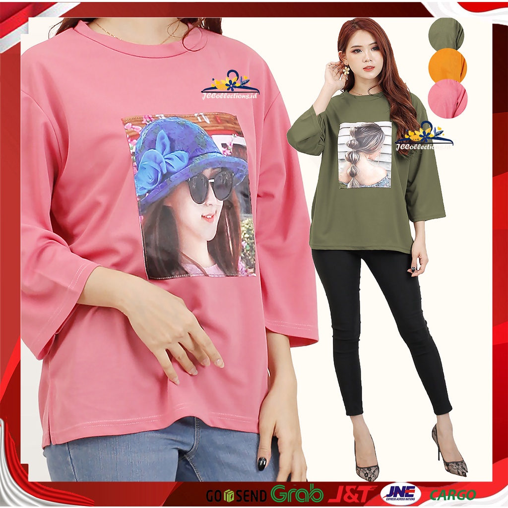 Tshirt Kaos Jumbo Wanita Motif Print DTF / Kaos Lengan Panjang Jumbo Wanita Kirstabella JCCollections