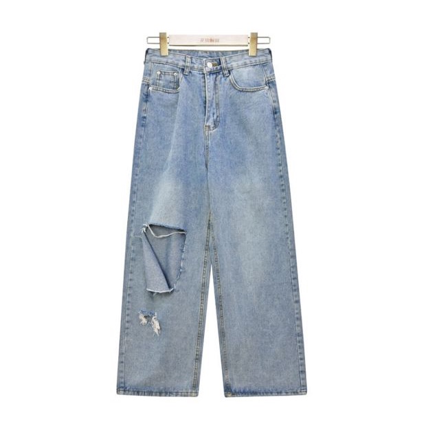 korea fashion highwaist Loose murah robek celana jeans wanita