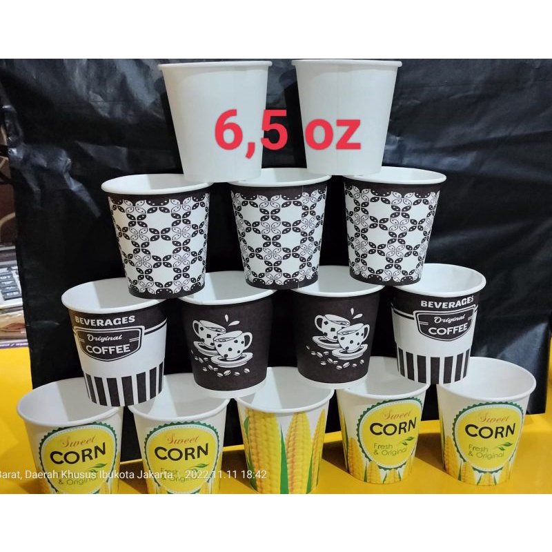 hot puper cup 6,5oz / gelas kertas motif polos jagung jasuke isi 50pcs