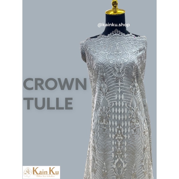 Kain Kebaya Brokat Tile Bordir Kain Tulle Silver Abu