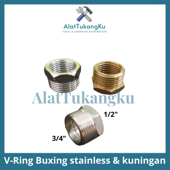 Bushing-Verlop Vlok Ring Stainless & Kuningan-Flugring-Dobel Sok Kran Sambungan Pipa-V Ring Sambunga