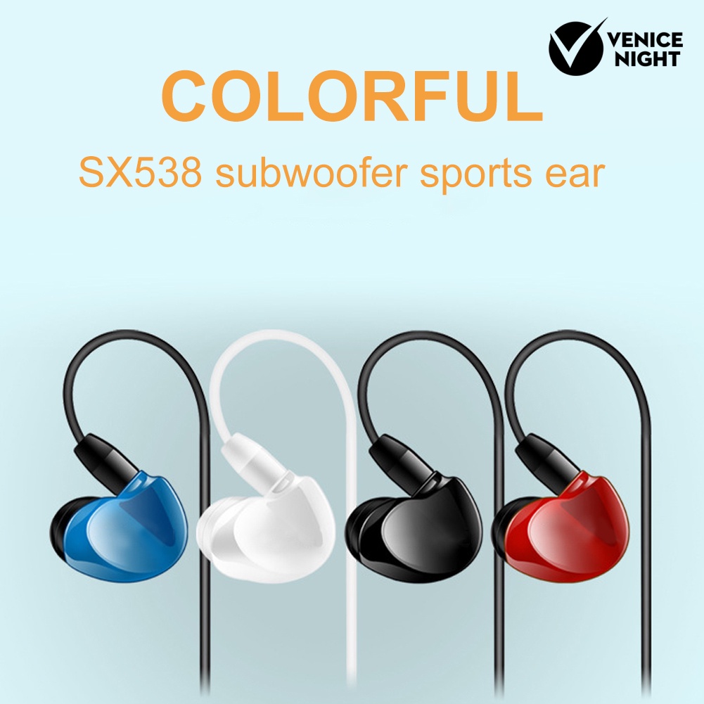 (VNEP) (Berkabel) SX538 Portable Subwoofer 3.5mm In-Ear Earphone Olahraga Headset dengan Mic