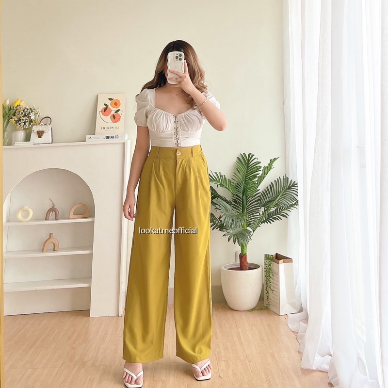 lookatmeofficial - Bora Pants - Celana Kulot Highwaist Polyester - Loose Trousers Pants