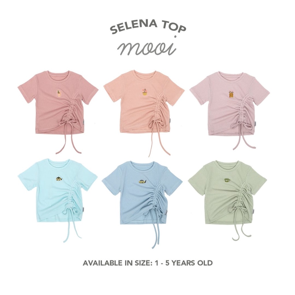 Mooi Selena Top 1-5 Tahun Atasan Rib Serut Fashion Anak Perempuan CBKS S23