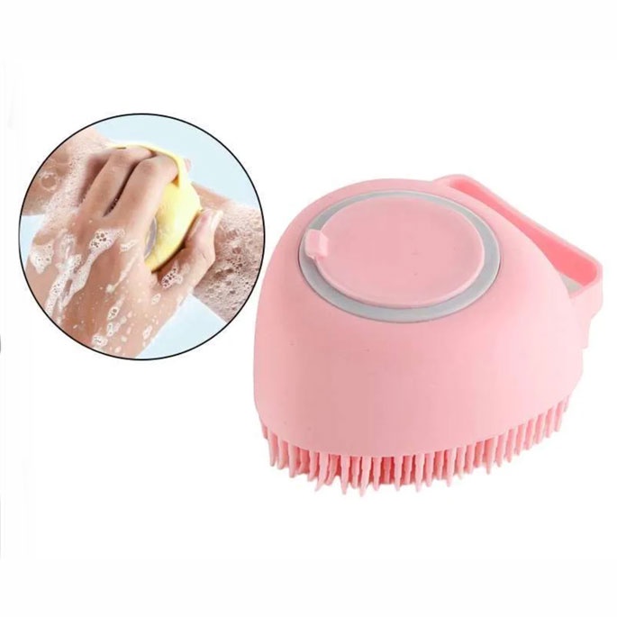 Sikat Mandi Badan Bath Brush Silicone with Soap Container - BBM985 - Pink -7RHXOXPN