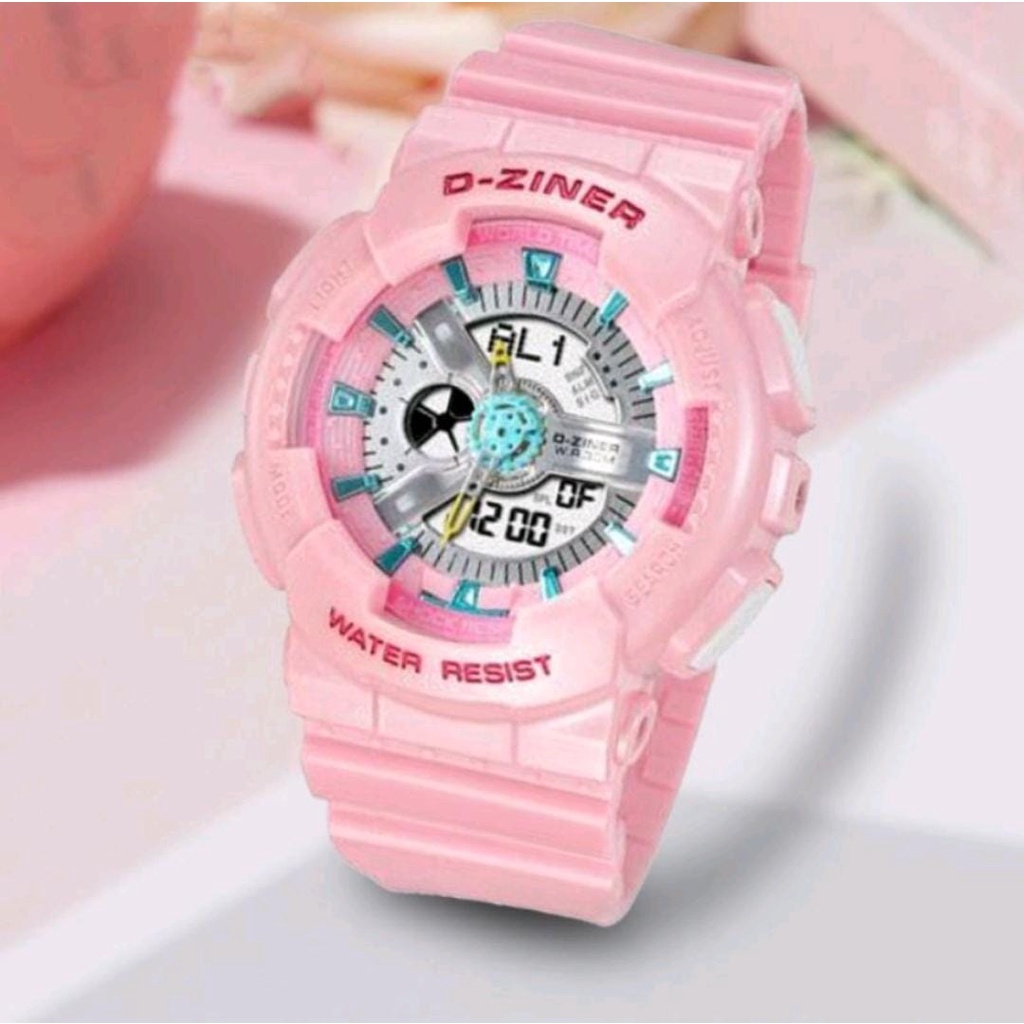 ✅COD JAM TANGAN WANITA DZINER 8066 ORIGINAL ANTI AIR / JAM TANGAN D-ZINER BABY-G DIGITAL DUAL TIME RUBBER SPORTY