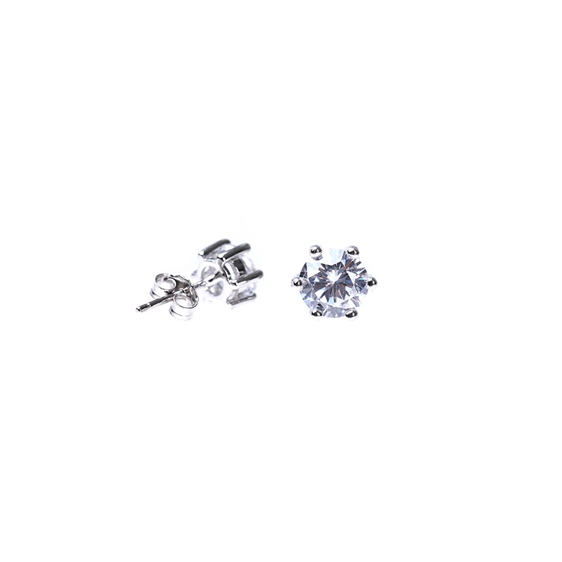 Roselife 2pcs Anting Tusuk Sterling Silver 925 Hias Kristal Zirconia CZ Bulat 4 / 6mm Untuk Pria / Wanita