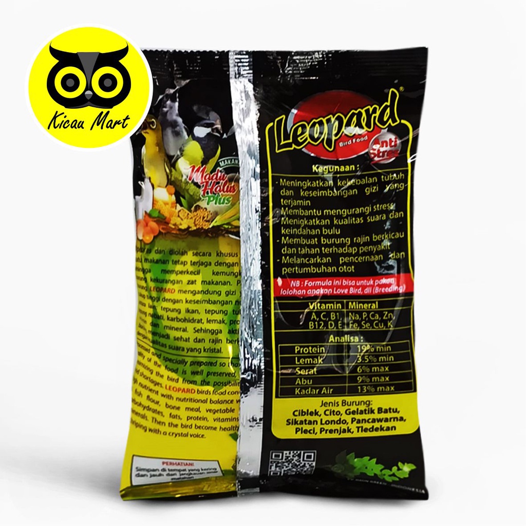 PAKAN MAKANAN BURUNG VOER MADU HALUS PLUS LEOPARD UNTUK PLECI CIBLEK KOLIBRI CITO GELATIK PLPDMDH