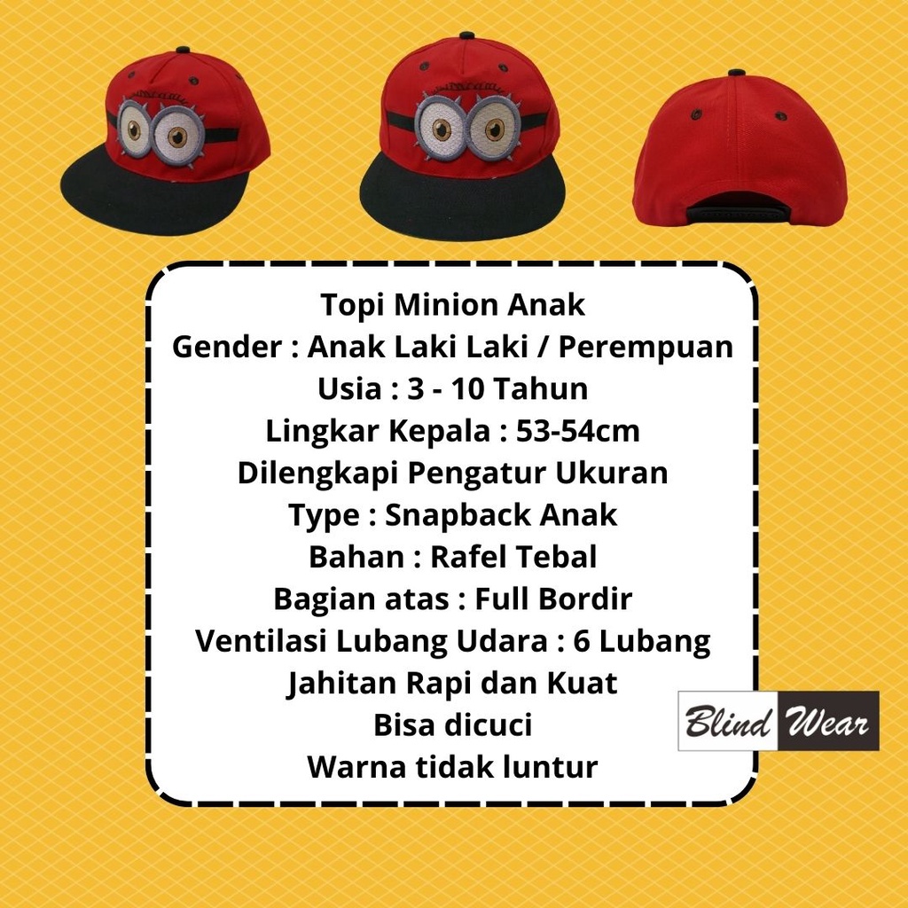 Topi Anak Minion Laki Perempuan Aksesoris Topi Anak Cowok Cewek Premium