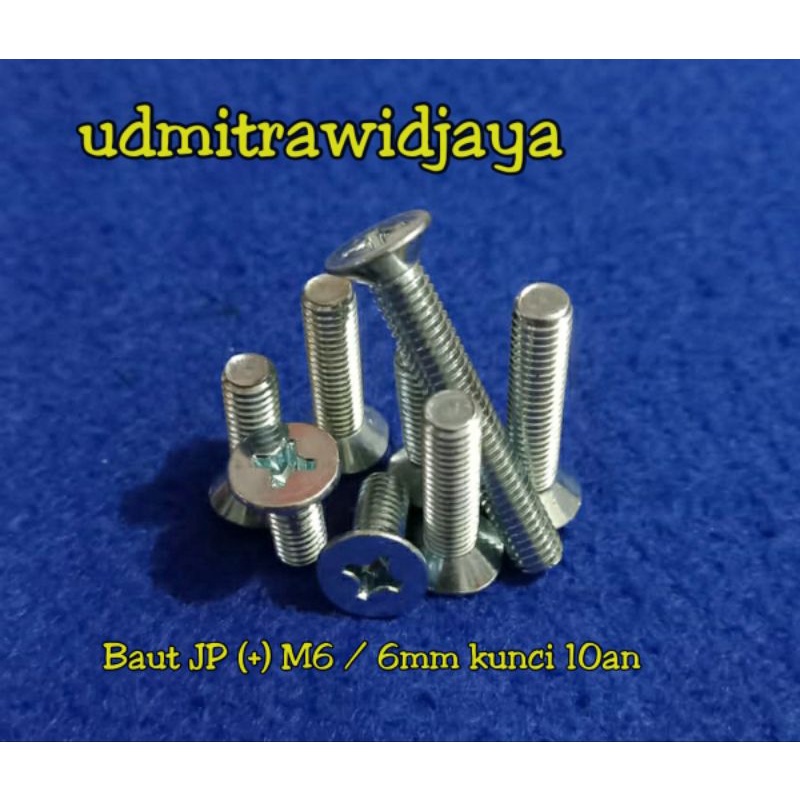 Baut Tirus Flat kunci 10 model JF + TIRUS panjang 1,5cm 2cm 2,5cm 3cm 4cm 5cm 6cm baut galvanis M6 6mm baut obeng kunci 10an baut kunci obeng 10mm baut rak susun baut pagar stainless baut grade 4.6 baut ucp putih baut JF (+) Baut jalu motor baut sepeda