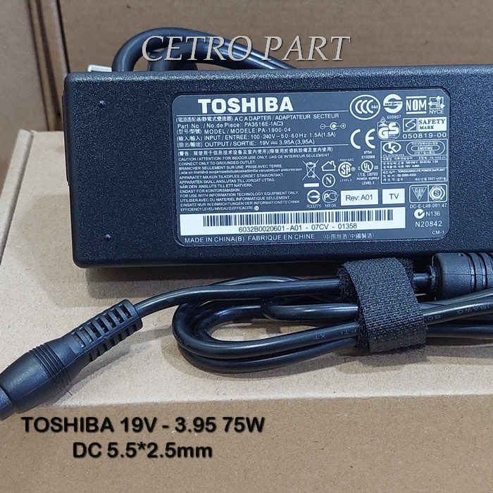 Adaptor Charger Laptop Toshiba 19V - 3.95A DC 5.5*2.5mm 75W Bonus Kabel power