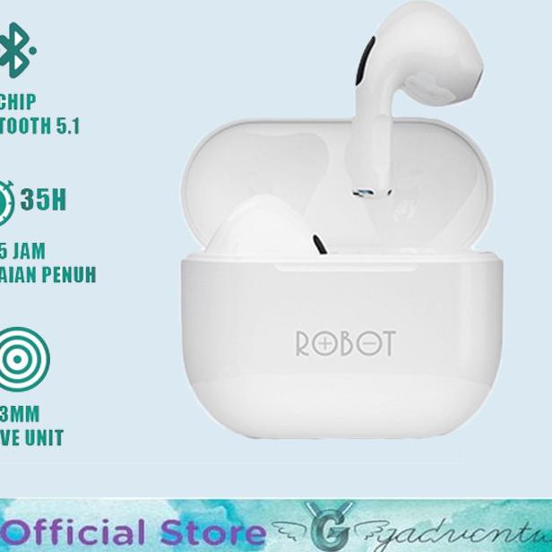 BT Headset VIVAN ROBOT T30 T50 Bluetooth Earphone TWS Airdots Airbuds - ROBOT T50 WHITE