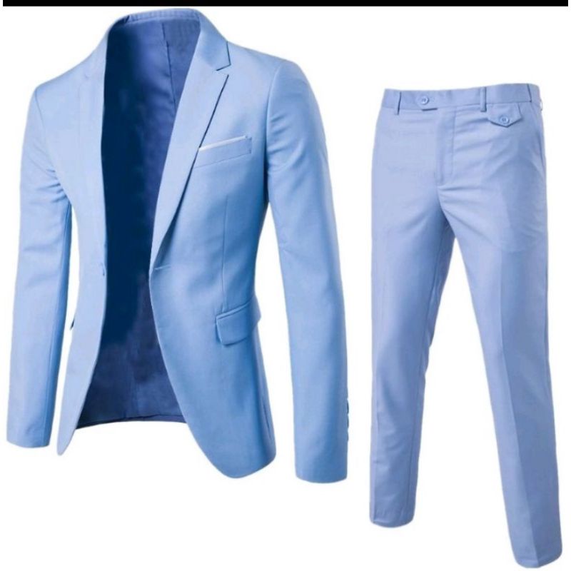 SETELAN JAS PRIA PREMIUM BIRU MUDA