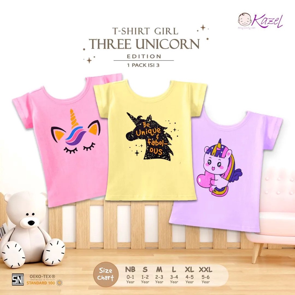 Kazel Tshirt Girl Unicorn 0-5Thn (3Pcs)