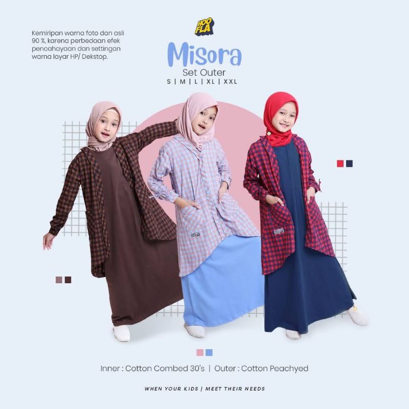 Baju Gamis Anak Perempuan Muslimah Misora Set Outer Original Merk Hoofla Model Terbaru  Kekinian Bahan Flanel