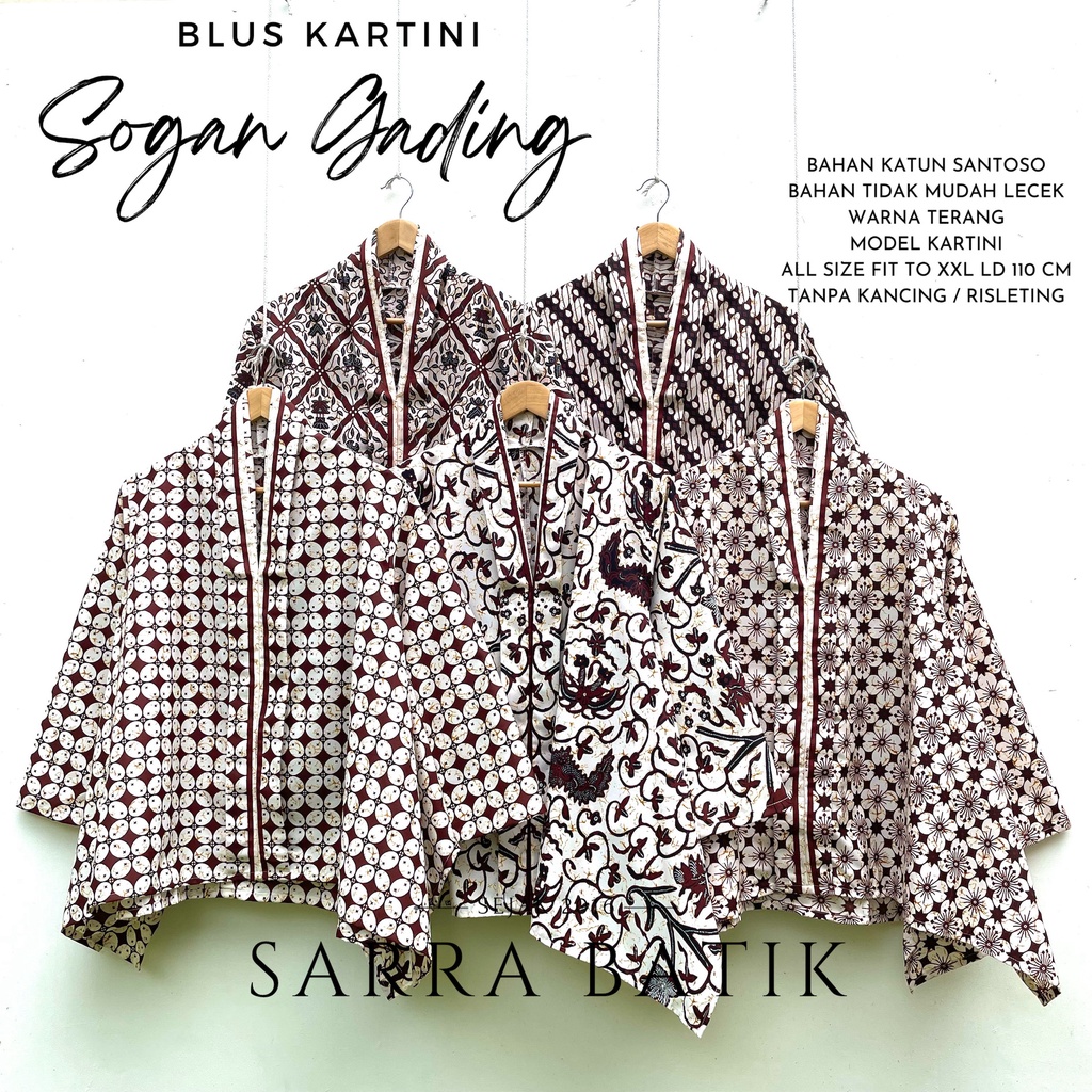 PREMIUM 5 Motif Blus Kartini Wahyu Sogan Gading Batik Jawa Solo Blouse Atasan Kerja Kantor Katun Bahan Kain Santoso Seragam Natal Christmas