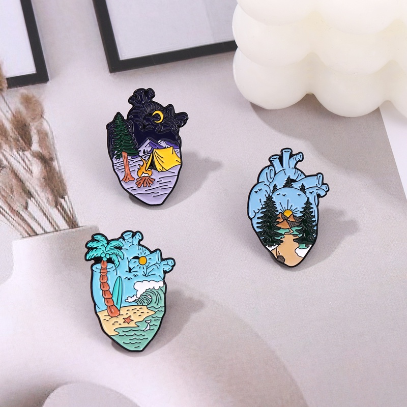 Kreatif Jantung Enamel Pin Kartun Jantung Bros Lencana Kerah Pin Perhiasan Luar Ruangan Lencana Hadiah Untuk Teman