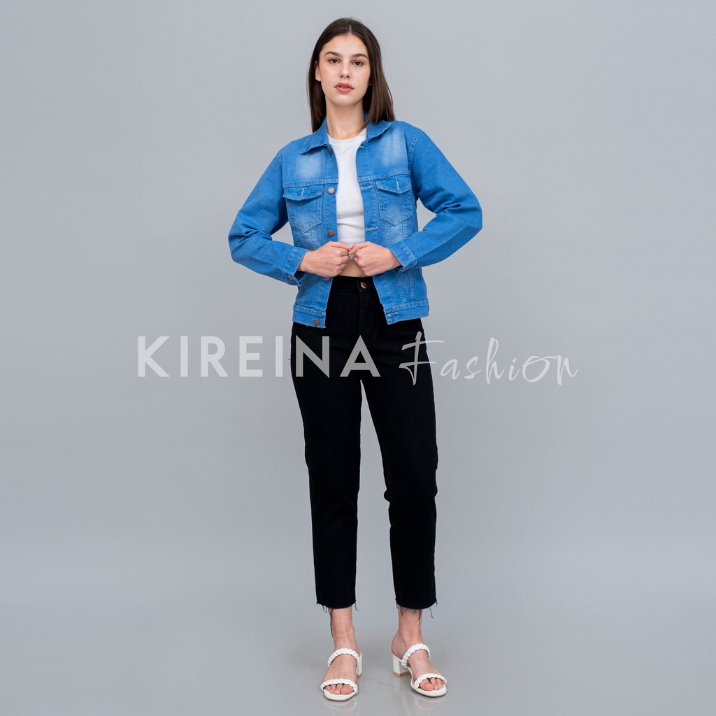 Jacket Jeans Wanita Denim Unisex Model Crop Bahan Denim Wash Tebal - KIREINA