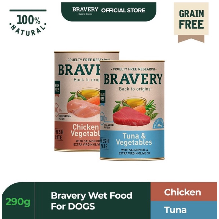 Bravery Kaleng 290GR Makanan Basah Anjing Wet Dog Food Chicken Fish Ayam Ikan