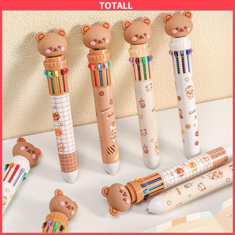 COD 1pc Pulpen Mekanik 10 Warna Warni Rectractable Pen Color Motif Kartun Lucu Bear Grid Kotak Aesthetic Bolpoin Alat Tulis Sekolah-Totall