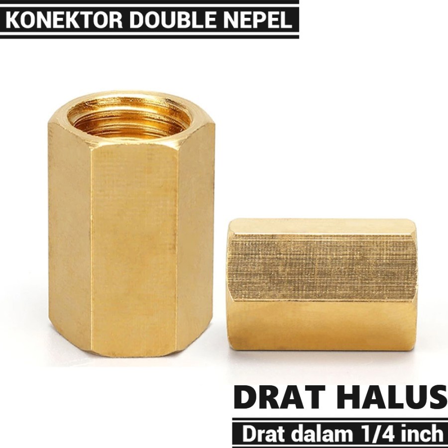 Konektor Double Drat dalam Double Nepel Ukuran 1/4 inch - Drat Halus