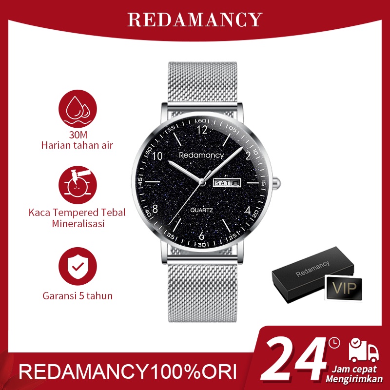 Redamancy Original Jam Tangan Pria Kasual Modis Watch Anti Air Kuarsa Sabuk baja