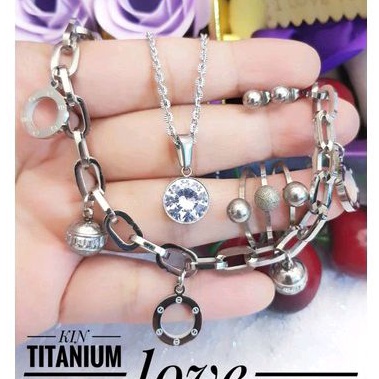 Titanium Set Perhiasan Wanita Silver Dewasa Terbaru Anti Karat 3011b