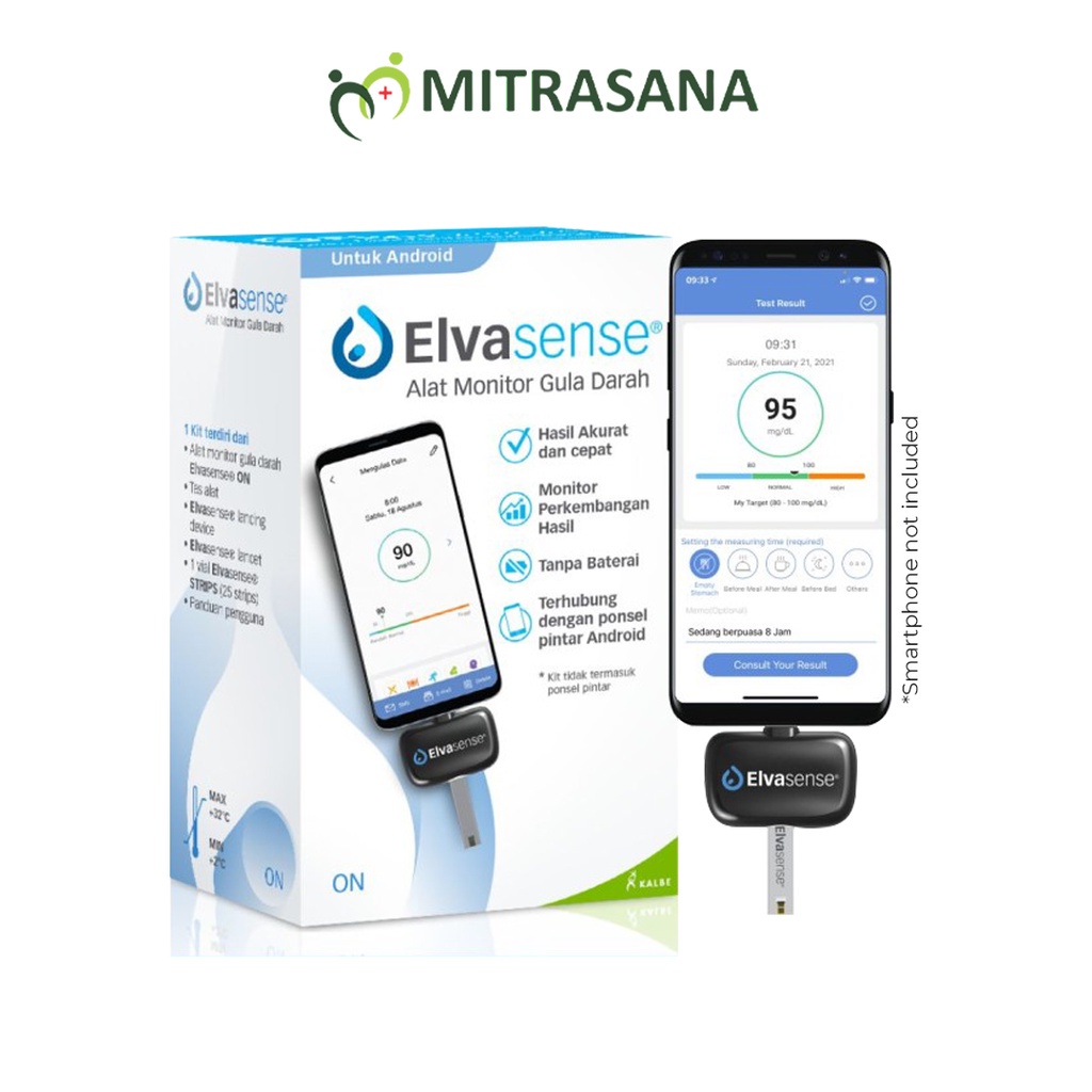 Elvasense Alat Monitor Gula Darah - Smartphone Connect Kit ON