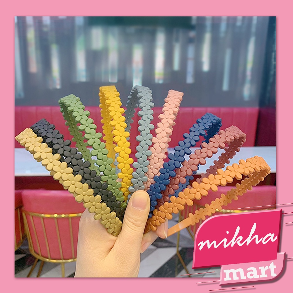 BANDO RAMBUT MOTIF BUNGA Loli Fashion Wanita Warna Matte Doff Korea - MIKHAMART