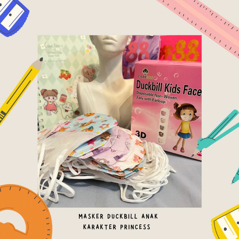 MASKER DUCKBILL KIDS / MASKER ANAK MOTIF PRINCESS 3 PLAY ISI 50 PCS