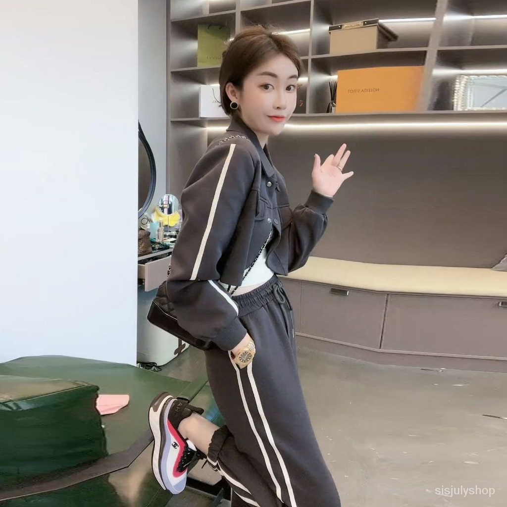 #Sisjuly# Setelan kasual wanita pakaian kerja bergaris-garis baru wanita bagian pendek jaket lengan