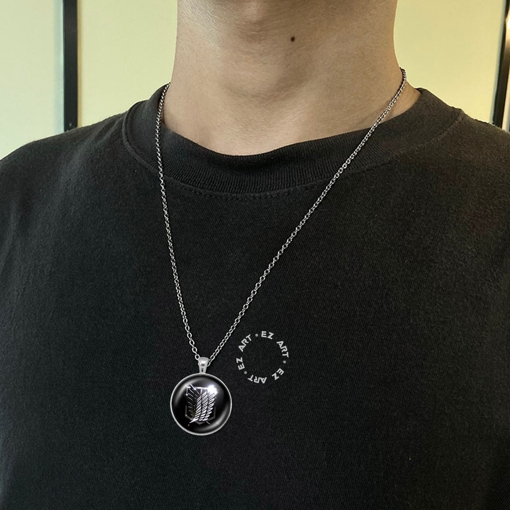KALUNG ANIME LIONTIN SIMBOL ATTACK ON TITAN WINGS OF FREEDOM TALI KULIT RANTAI STAINLESS STEEL