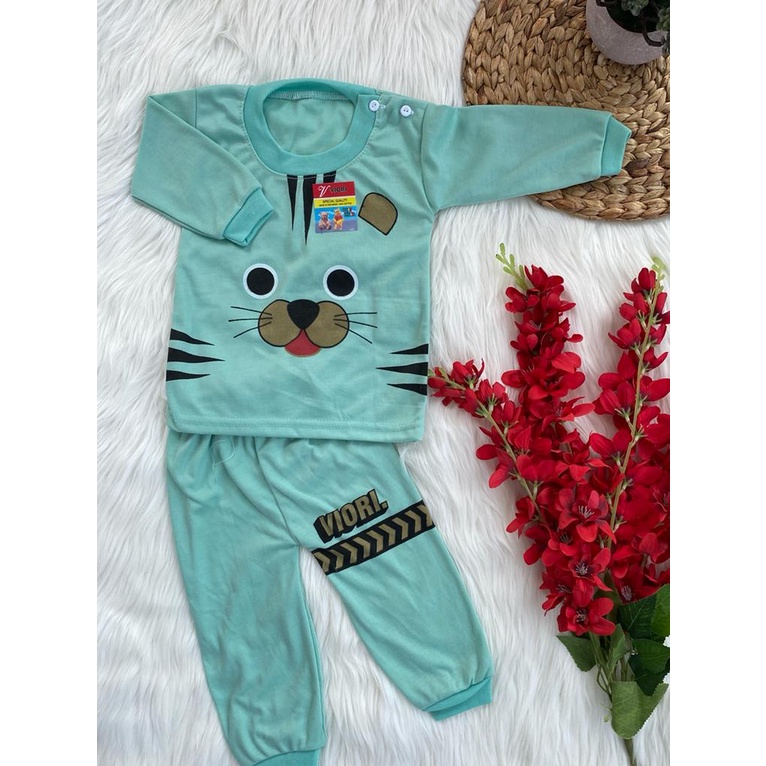 baju bayi setelan motif kucing DASAR WARNA 3-18bulan (PP 045)