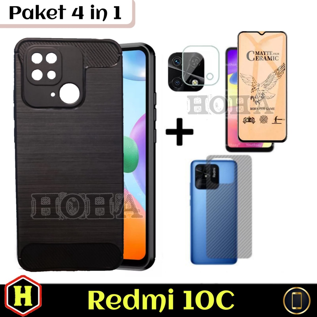 [New Paket] Case Ipaky Carbon For XIAOM REDMI 9C REDMI 10C REDMI 10A Soft Case Ipaky Carbon Premium Free Anti Gores Layar &amp; Anti Gores Camera &amp; Skin Carbon Pelindung Body Belakang Handphone