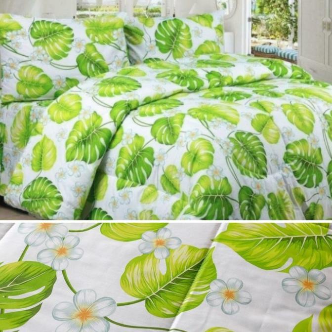 Sprei Katun Jaxine Daun Hijau Motif Fresh Monstera Size Single