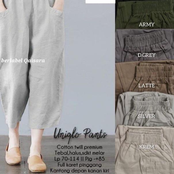 QAISARA UNIQLO PANTS CELANA JUMBO BAHAN KATUN TWILL HQ MELAR / PREMIUM - Hitam