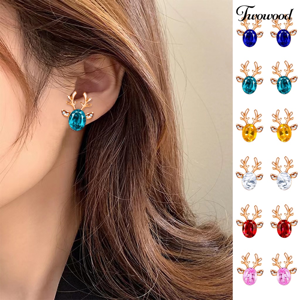 2pcs Anting Stud Desain Tanduk Rusa Aksen Berlian Imitasi Gaya Boho Untuk Wanita