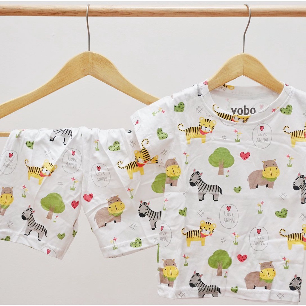 Yobo Everyday Set Setelan Oblong Pendek Print Anak Laki-laki dan Perempuan 0-24 Bulan