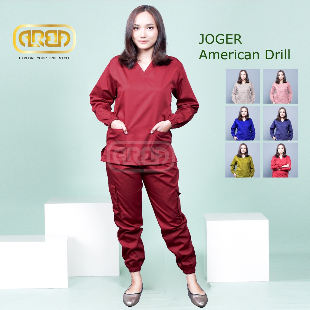 Baju Oka Joger Seragam Cargo Lengan Panjang Amerikan Drill